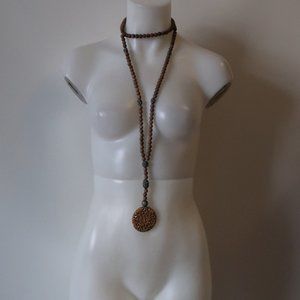 SHAG PEACE PEWTER BEADED JEWELRY NECKLACE 29" *